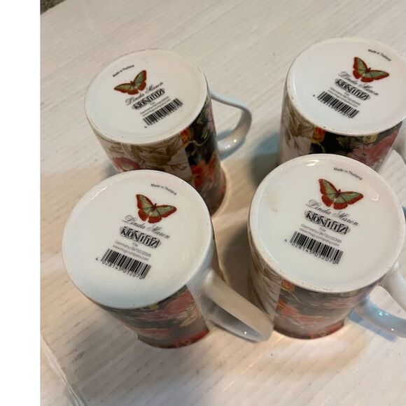 Konitz Germany Cottagecore Mugs Set 4 Butterfly Bird Tea Coffee Cups Floral - Picture 6 of 6